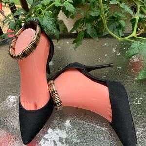 Schutz Womens Suede Pumps Black Metal Ankle Strap Size 7.5 38